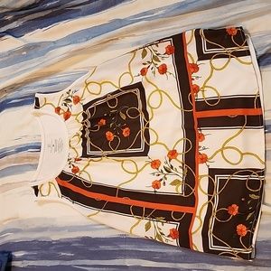 New York & Company Sleeveless Round Neck Top, Size M, Cream, Brown, Orange